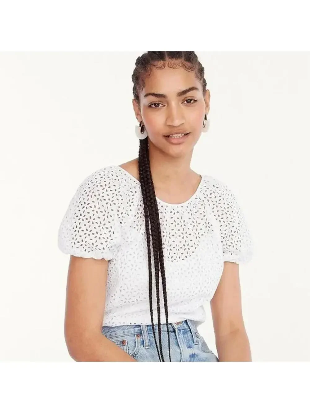 J.Crew Re-Imagined Black Eyelet Puff Sleeve Blouse - Size 2